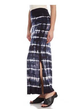 Karen Kane Tie-Dye Maxi Skirt with Side Slit in Navy/White Sz Medium